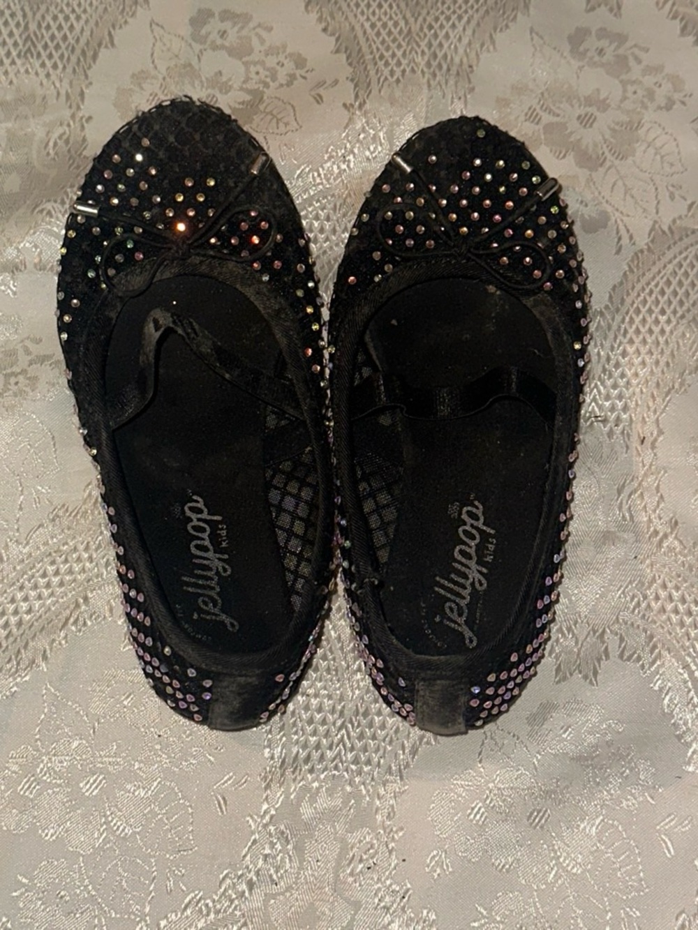 Jellypop Black Crystal Ballet Flats for kids